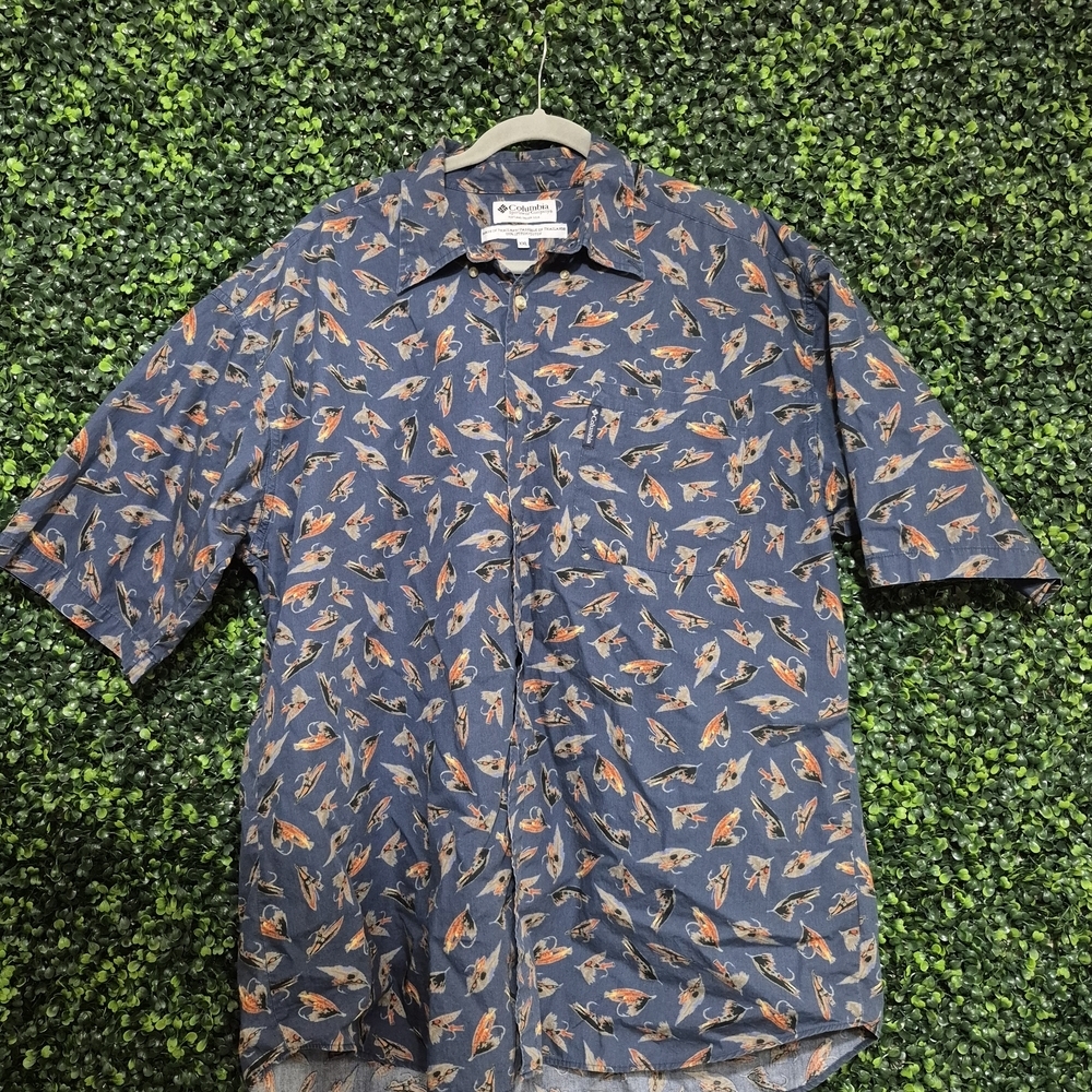 Columbia Blue and Orange Fish Print Shirt
